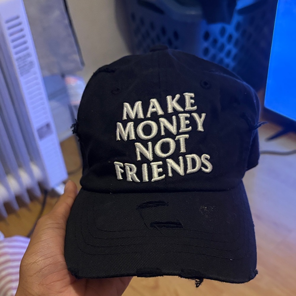 Black Distressed Cap with White Embroidery